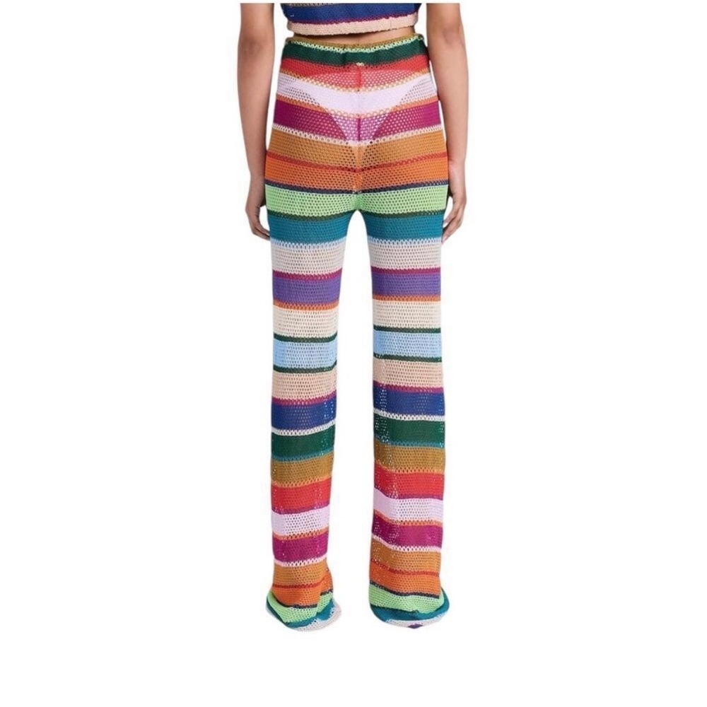 PQ Swim 2 Piece Set Womens M/L Multi Rainbow Stripe Crochet Knit Crop Top Pants - Picture 4 of 8